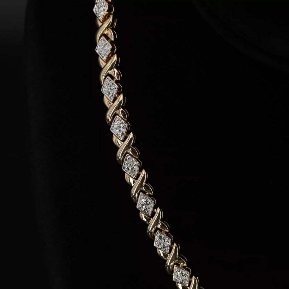Sterling Silver 925 ROSS SIMONS 6mm Diamond XOXO 17.5" Gold Tennis Necklace 35g - Picture 2 of 12
